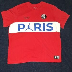 Nike Air Jordan Paris Saint-Germain PSG Wordmark T-Shirt Red SIZE 2XL. NICE